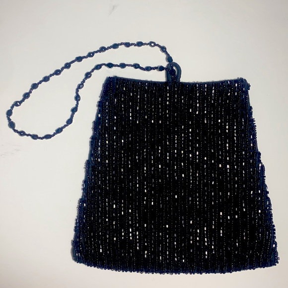 Vintage 80s Black Beaded Evening Bag by Moyna - Picture 14 of 15